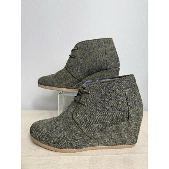 TOMS Women's Olive Herringbone DESERT Wedges-BOOTS Size.9 - Picture 2 of 9